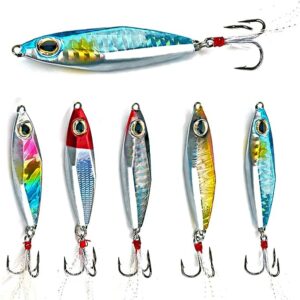 Bladed Jig Fishing Lures, 5 pc and 3 pc Multi-Color Kits, Irresistible  Vibrating Action, Sticky-Sharp Heavy-Wire Needle Point Hooks, Popular 3/8  oz and 1/2 oz Sizes, Includes Storage Box 