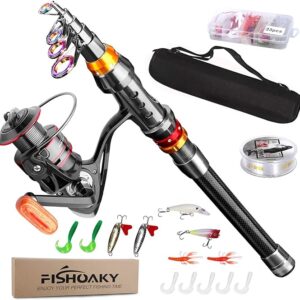 Fishing Rod kit, Carbon Fiber Telescopic Fishing Pole and Reel Combo with Line Lures Tackle Hooks Reel Carrier Bag for Adults Travel Saltwater Freshwater